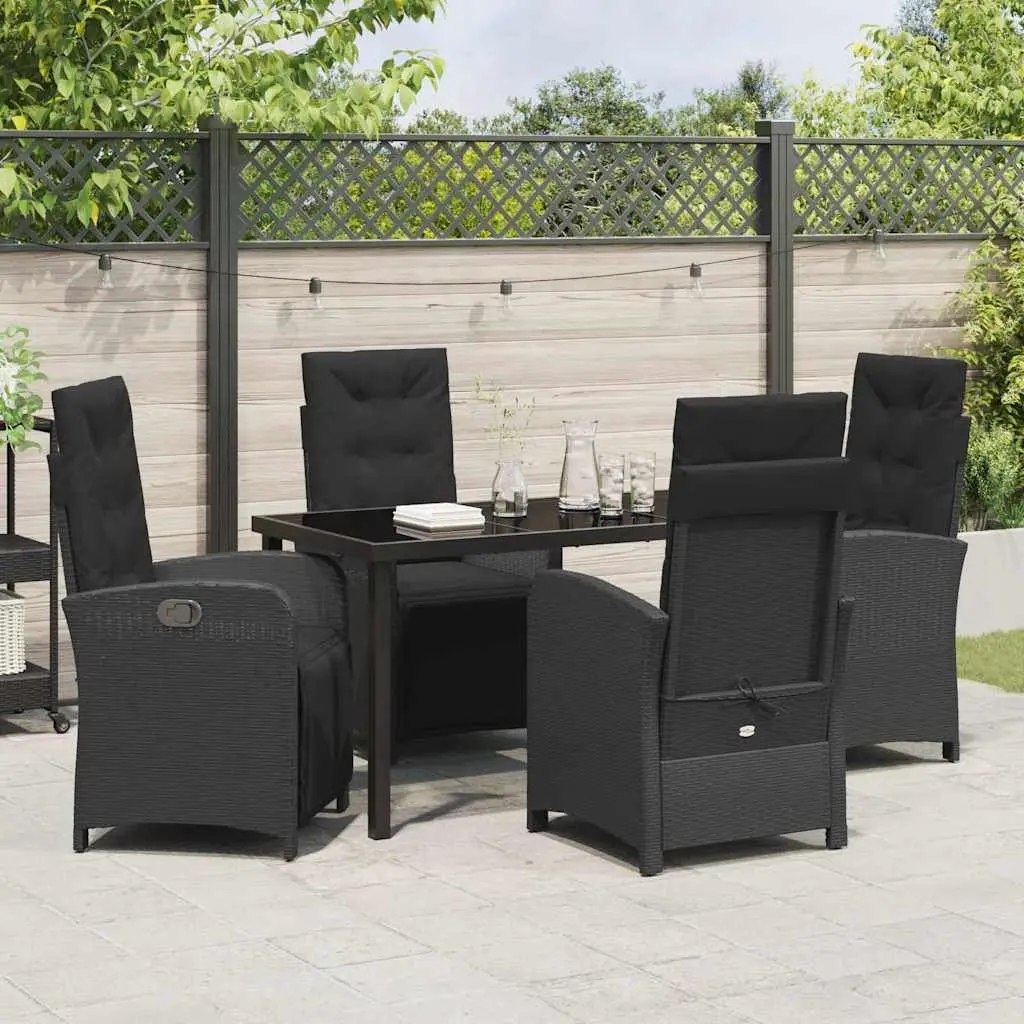 Garden Dining Set 5 Piece Outdoor Furniture Black Poly Rattan Glass Top