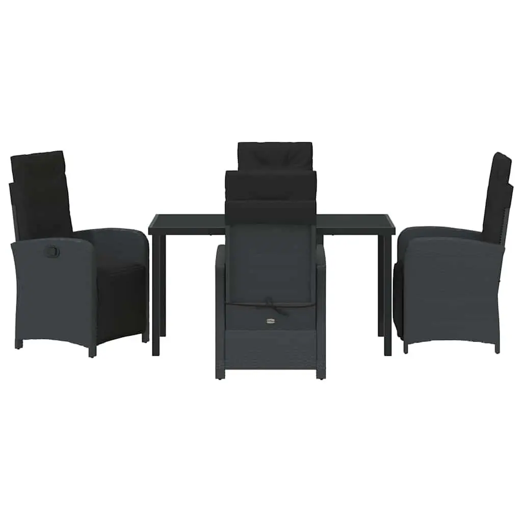 Garden Dining Set 5 Piece Outdoor Furniture Black Poly Rattan Glass Top