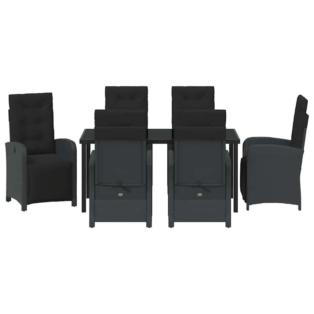 7 Piece Garden Dining Set Outdoor Patio Furniture Black Poly Rattan Glass Top