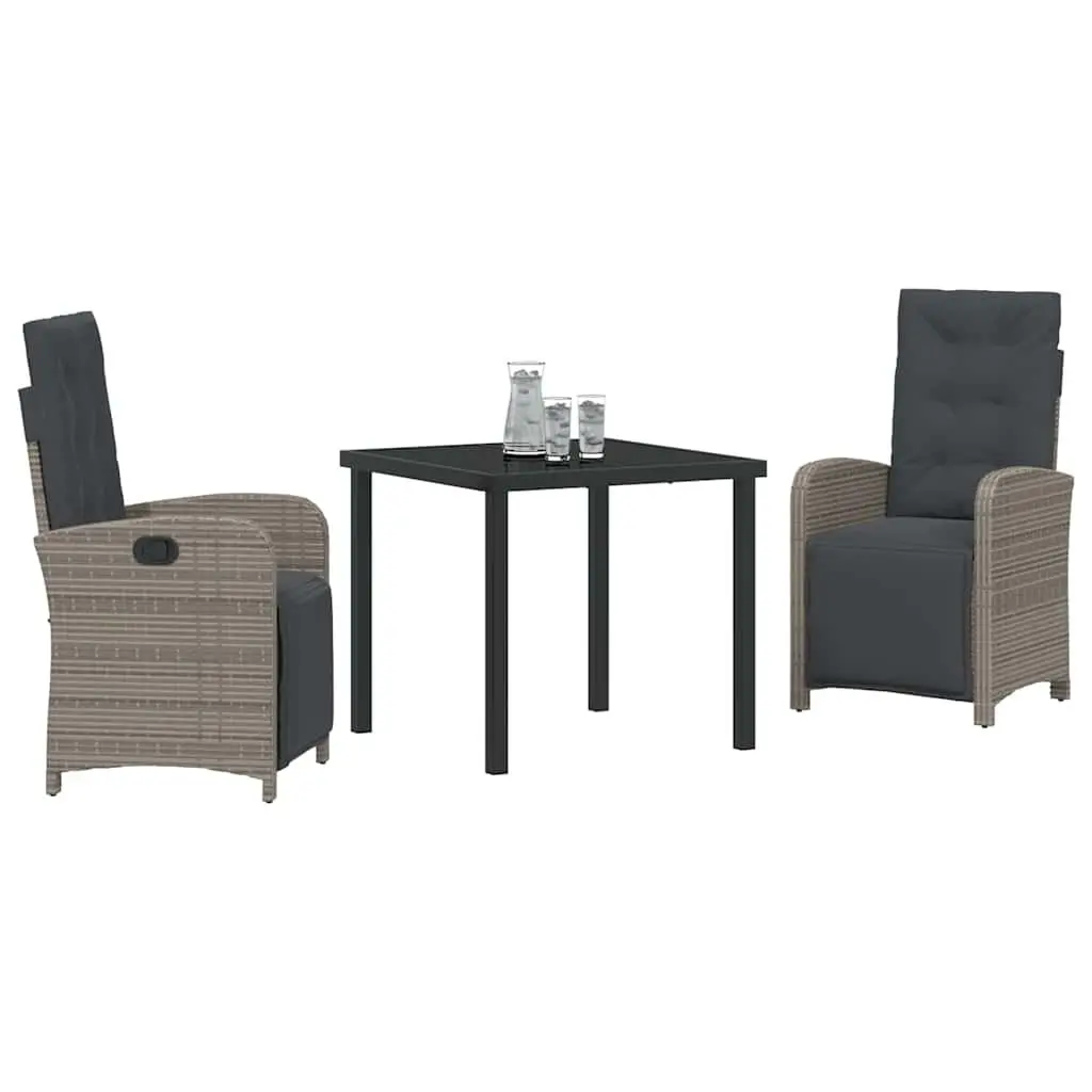 Outdoor Garden Dining Set 3 Piece Grey Poly Rattan Furniture Patio Table Chairs