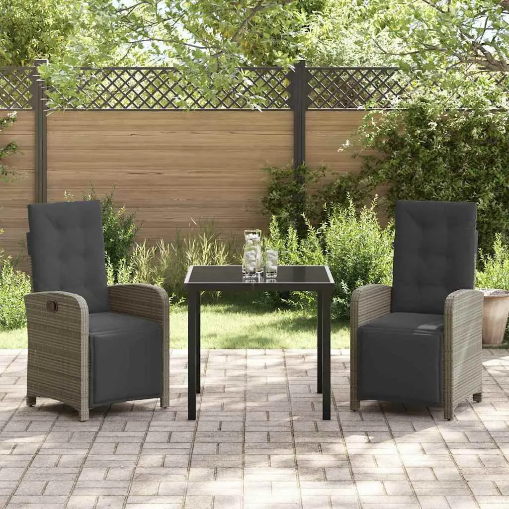 Outdoor Garden Dining Set 3 Piece Grey Poly Rattan Furniture Patio Table Chairs