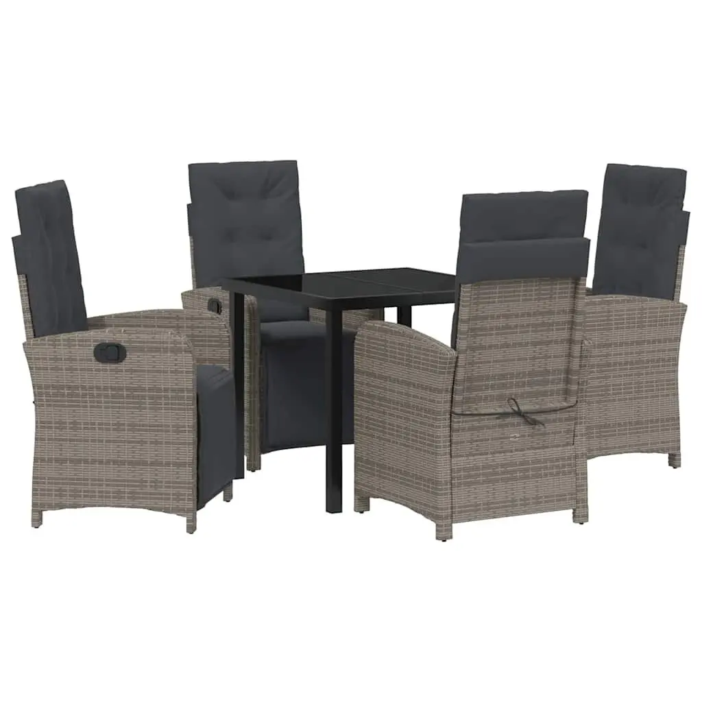 Garden Dining Set 5 Piece Outdoor Furniture Grey Poly Rattan Glass Top with Cushions