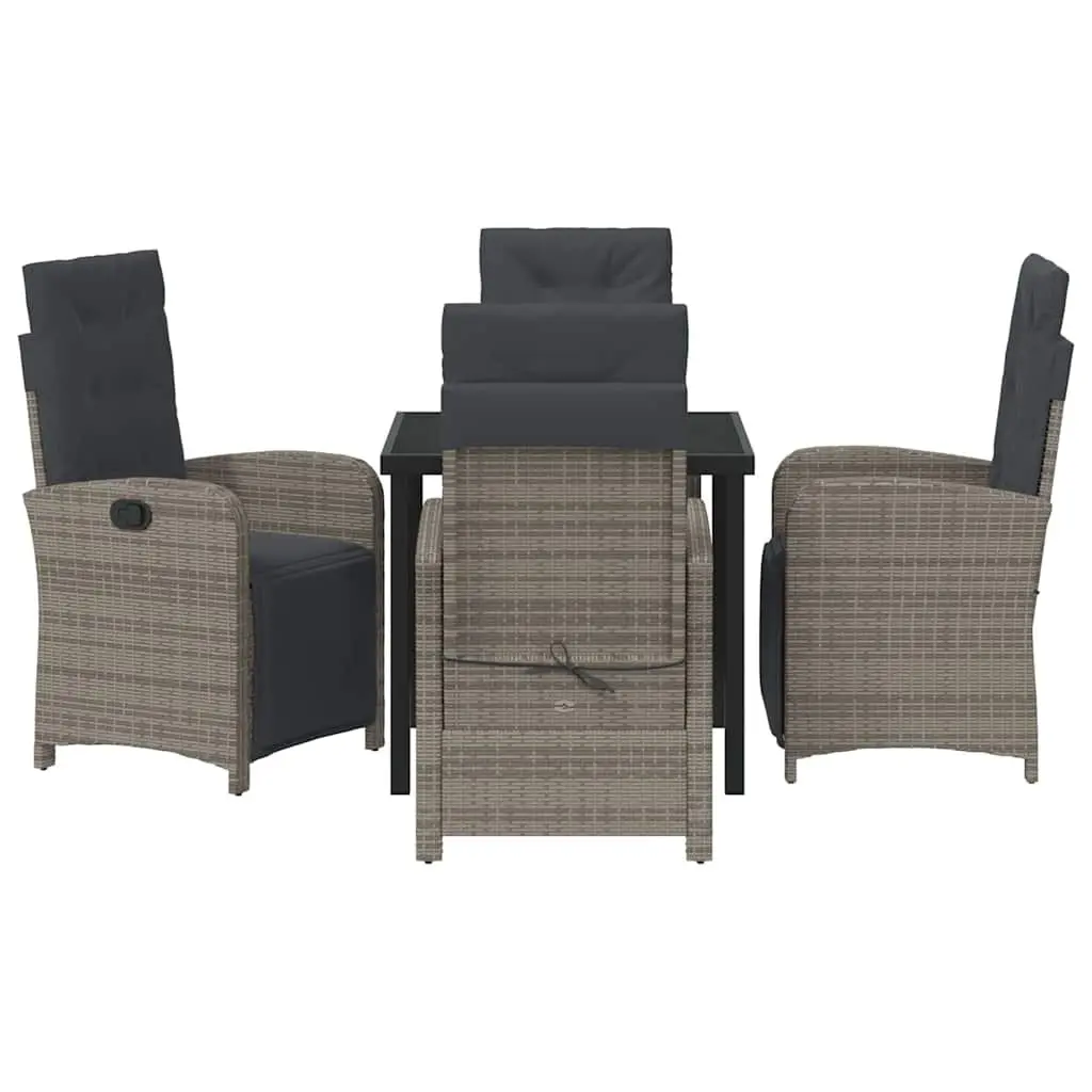 Garden Dining Set 5 Piece Outdoor Furniture Grey Poly Rattan Glass Top with Cushions