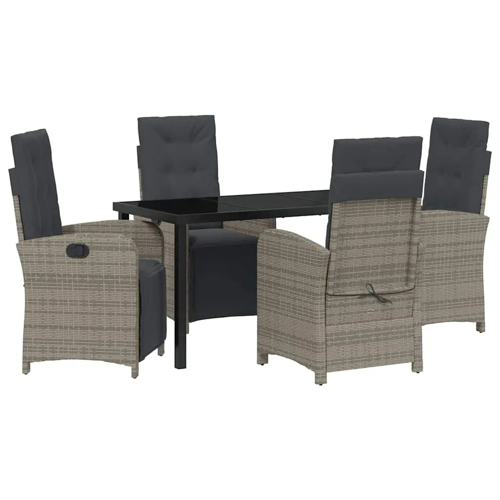 Garden Dining Set 5 Piece Outdoor Furniture Grey Poly Rattan Glass Top Patio