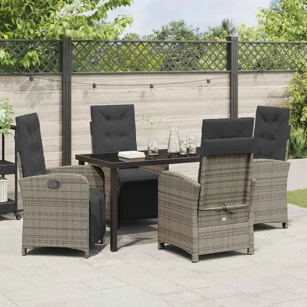 Garden Dining Set 5 Piece Outdoor Furniture Grey Poly Rattan Glass Top Patio