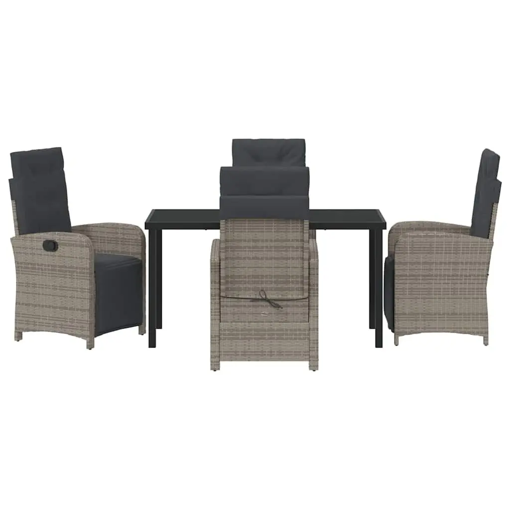 Garden Dining Set 5 Piece Outdoor Furniture Grey Poly Rattan Glass Top Patio