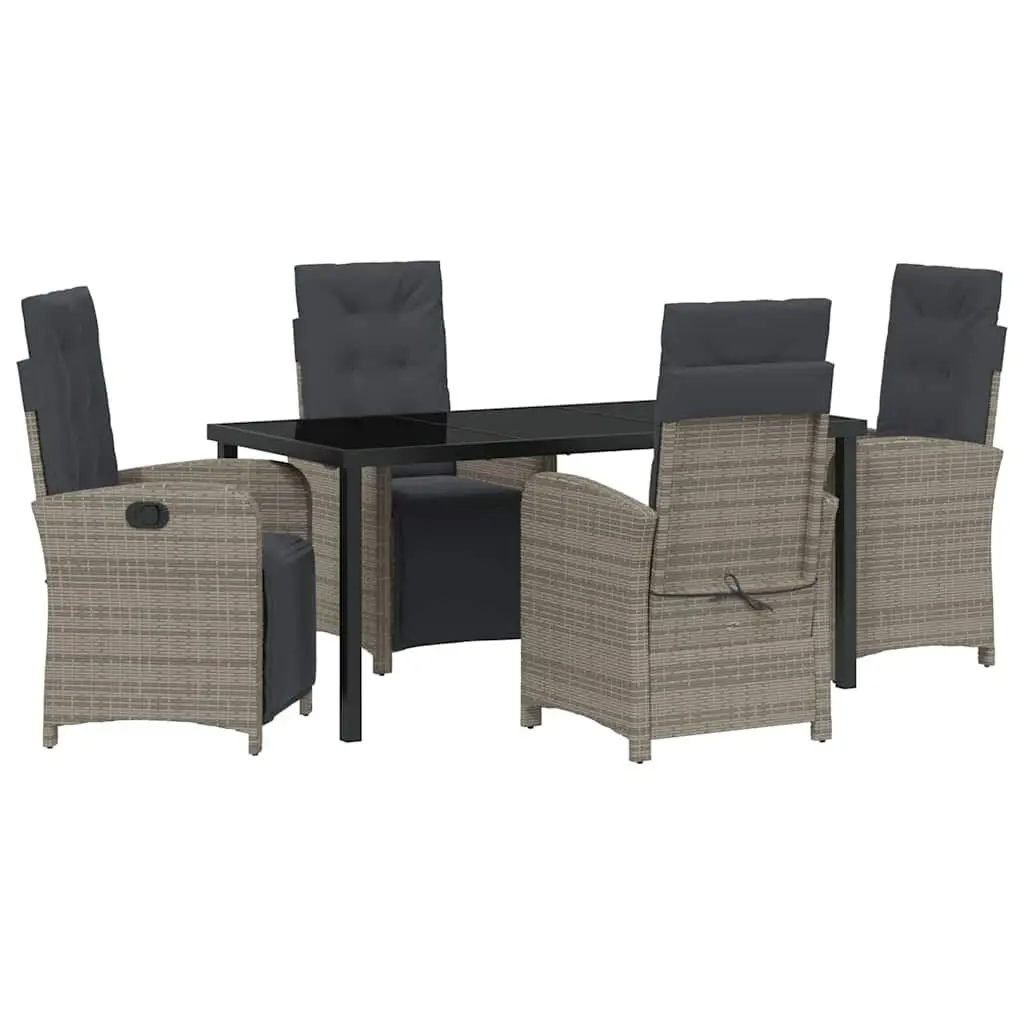 Garden Dining Set 5 Pieces Outdoor Furniture Grey Poly Rattan with Cushions