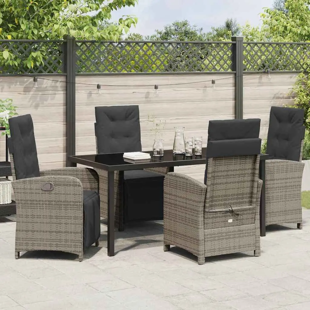 Garden Dining Set 5 Pieces Outdoor Furniture Grey Poly Rattan with Cushions