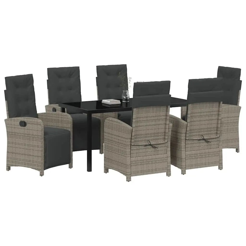 Outdoor Dining Set 7 Piece Grey Poly Rattan Garden Furniture with Cushions