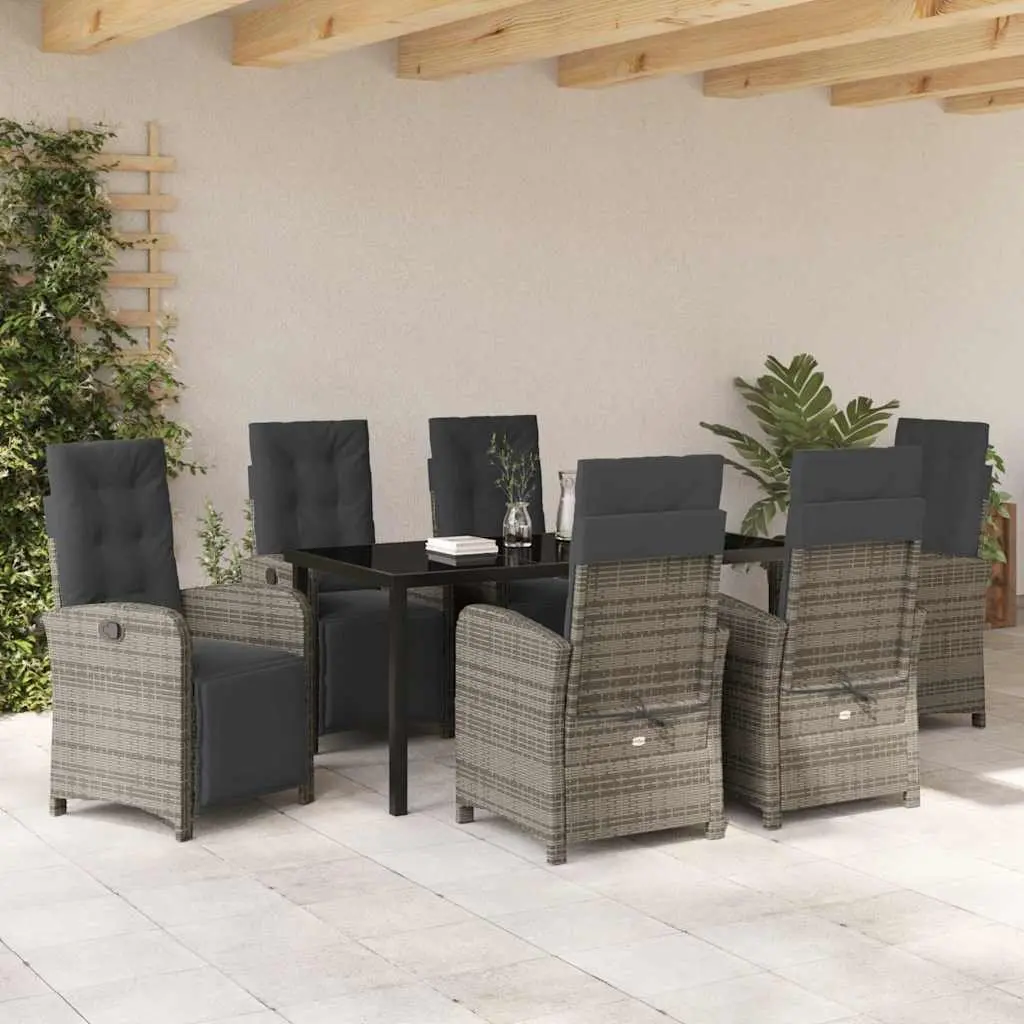 Outdoor Dining Set 7 Piece Grey Poly Rattan Garden Furniture with Cushions