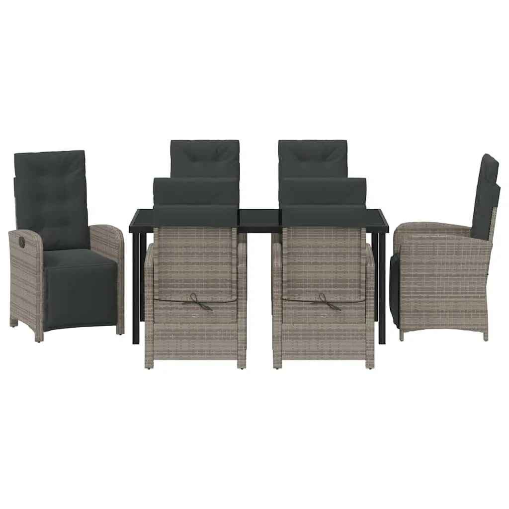 Outdoor Dining Set 7 Piece Grey Poly Rattan Garden Furniture with Cushions