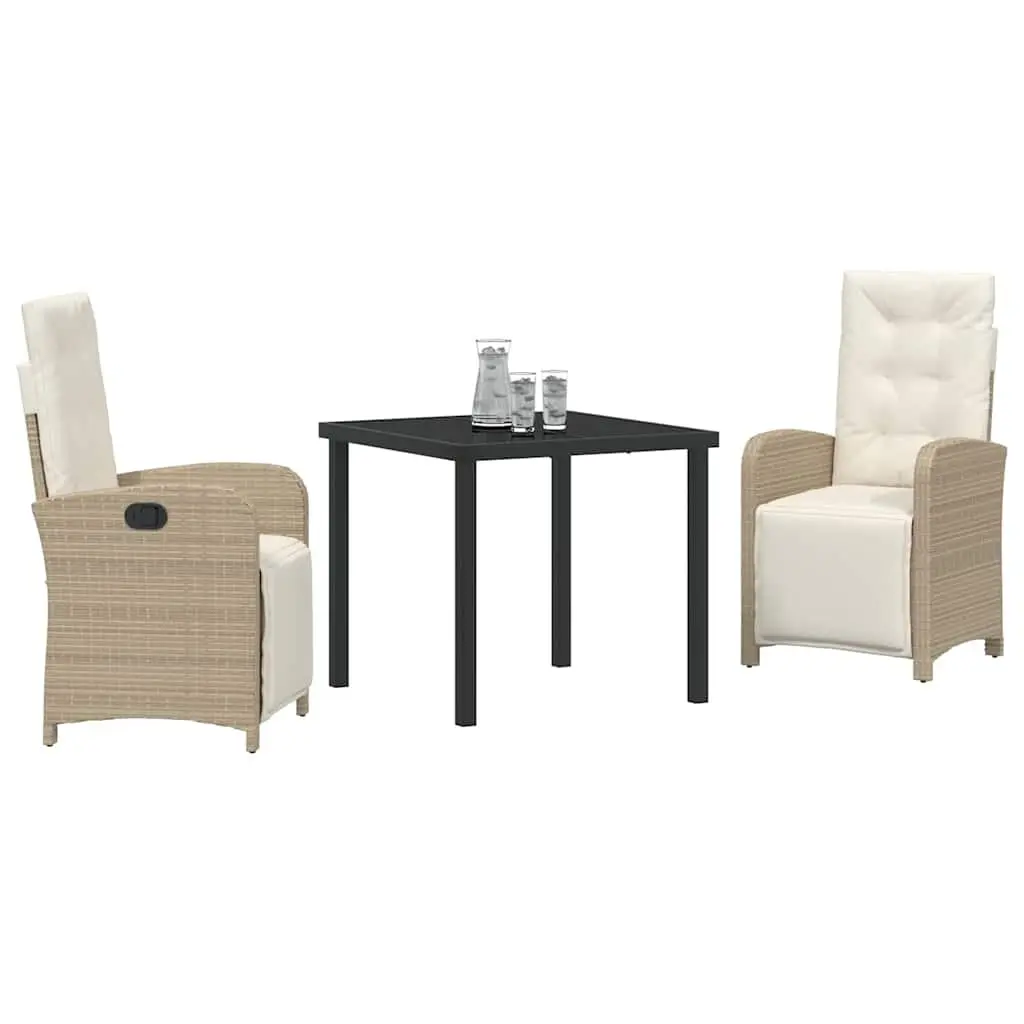 Garden Dining Set 3 Piece Beige Poly Rattan Outdoor Furniture Patio Table Chairs