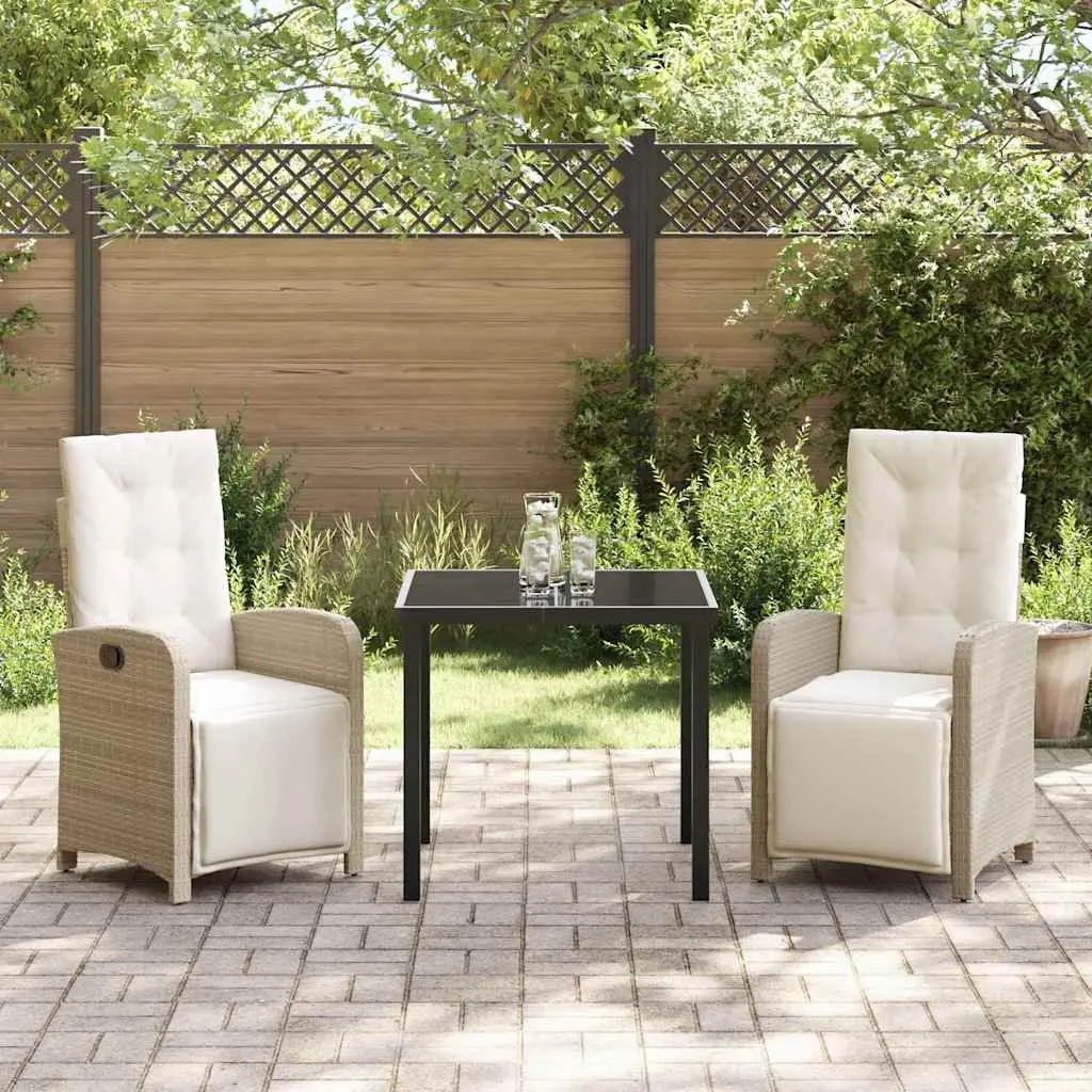 Garden Dining Set 3 Piece Beige Poly Rattan Outdoor Furniture Patio Table Chairs