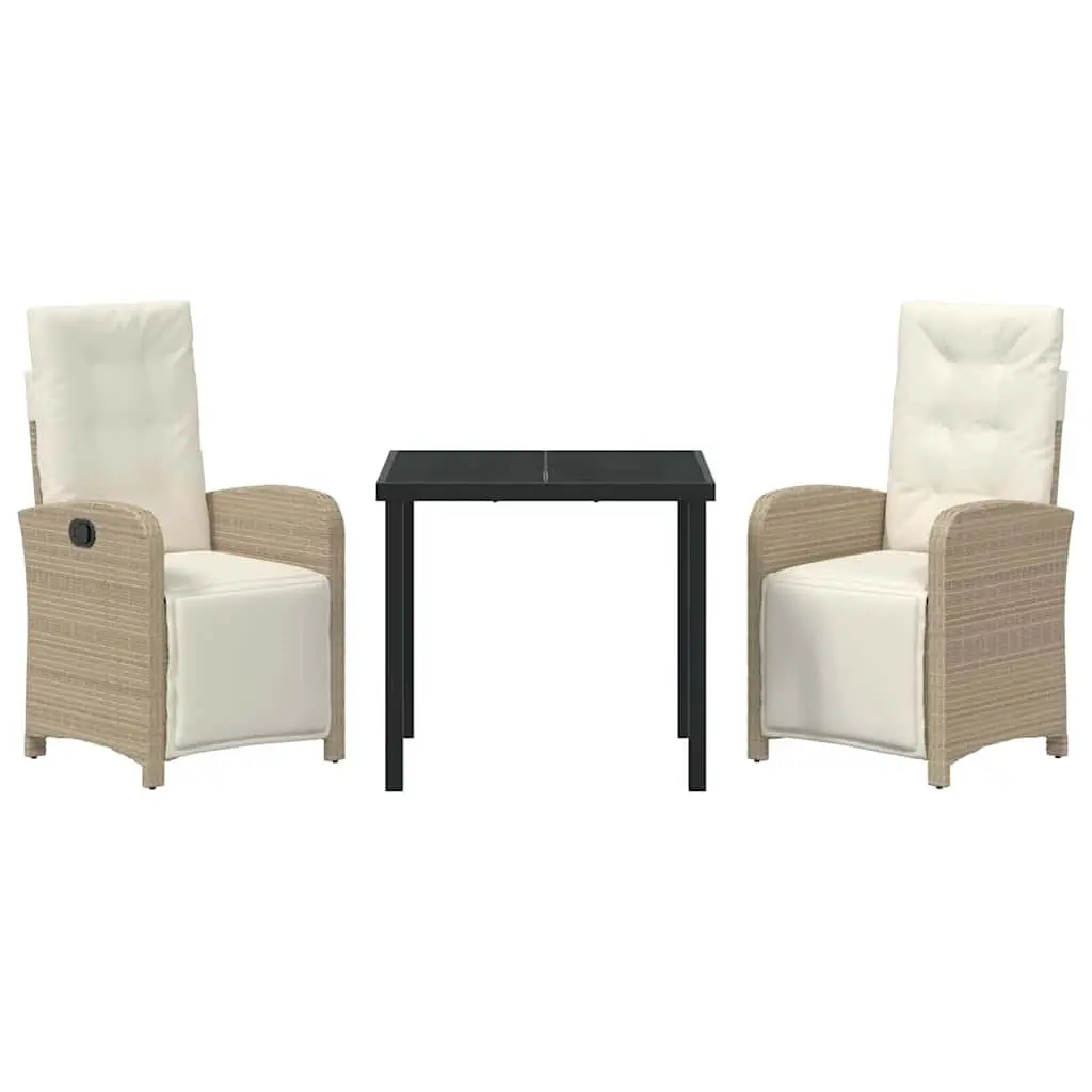 Garden Dining Set 3 Piece Beige Poly Rattan Outdoor Furniture Patio Table Chairs