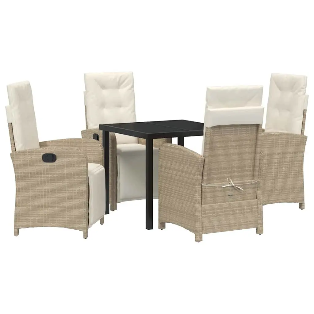 Outdoor Furniture Set 5 Piece Dining Chairs Table Poly Rattan Cushioned Beige