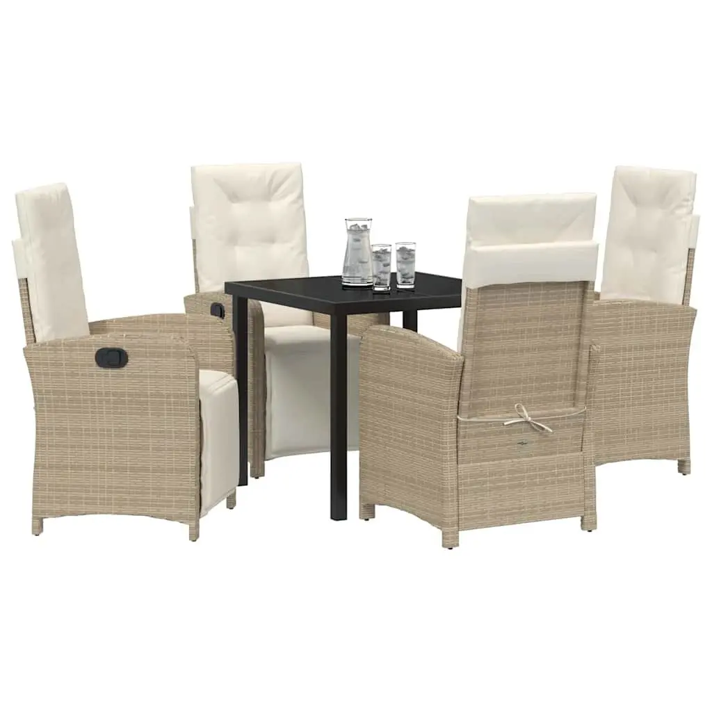 Outdoor Furniture Set 5 Piece Dining Chairs Table Poly Rattan Cushioned Beige