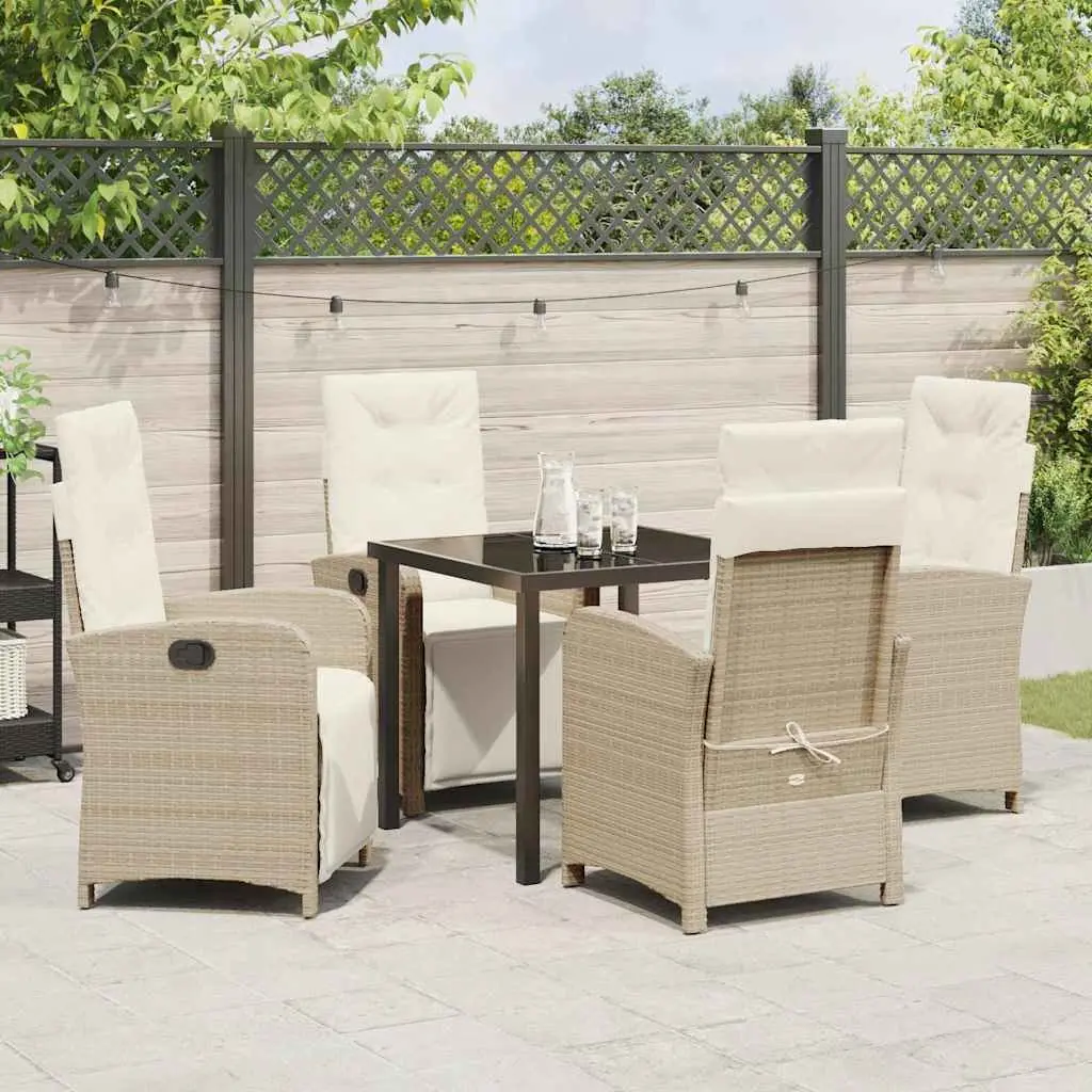 Outdoor Furniture Set 5 Piece Dining Chairs Table Poly Rattan Cushioned Beige