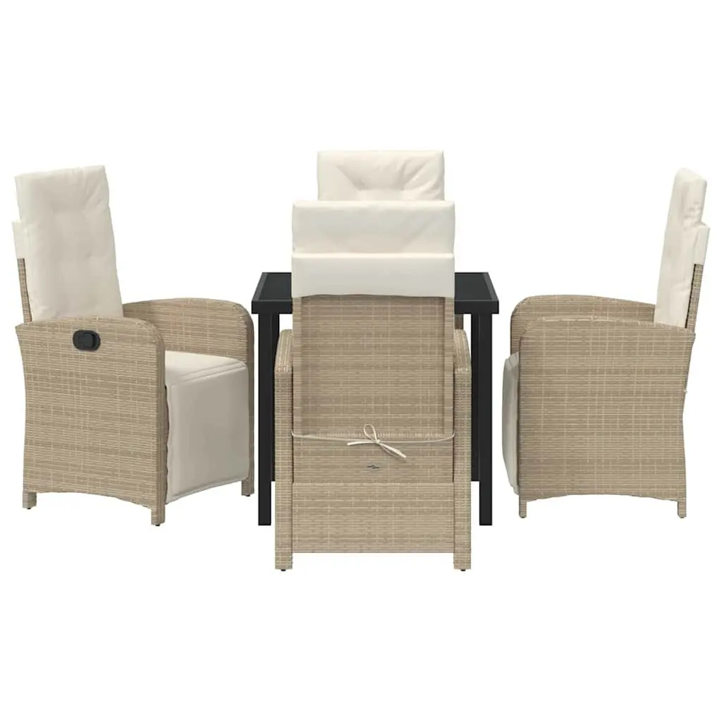 Outdoor Furniture Set 5 Piece Dining Chairs Table Poly Rattan Cushioned Beige