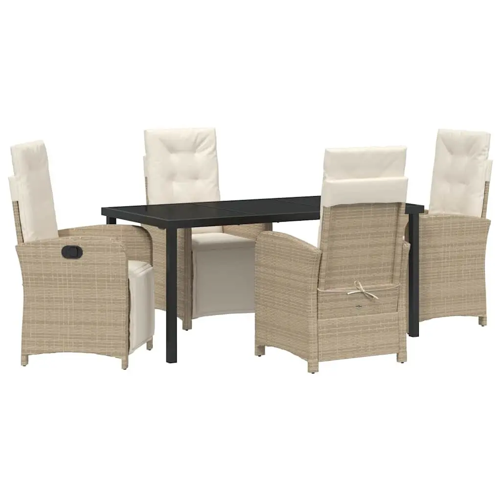 Outdoor Dining Set 5 Piece Garden Furniture Poly Rattan Glass Top Beige
