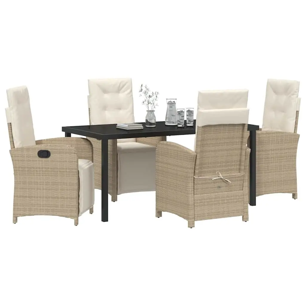 Outdoor Dining Set 5 Piece Garden Furniture Poly Rattan Glass Top Beige