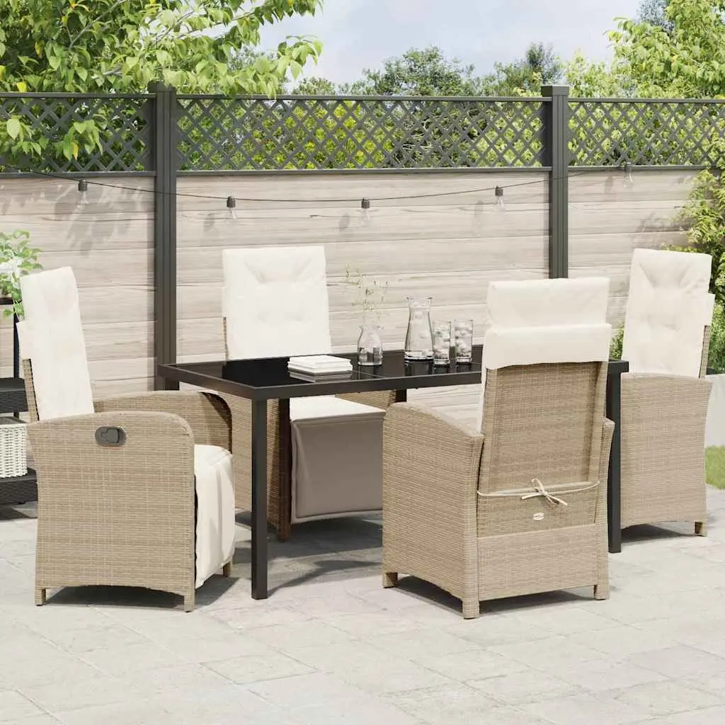 Outdoor Dining Set 5 Piece Garden Furniture Poly Rattan Glass Top Beige
