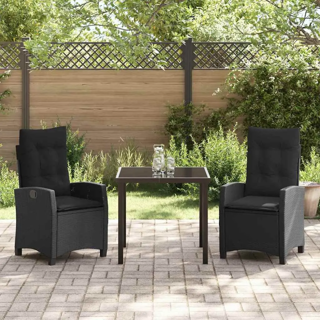 Outdoor Garden Dining Set 3 Piece Black Poly Rattan Patio Furniture