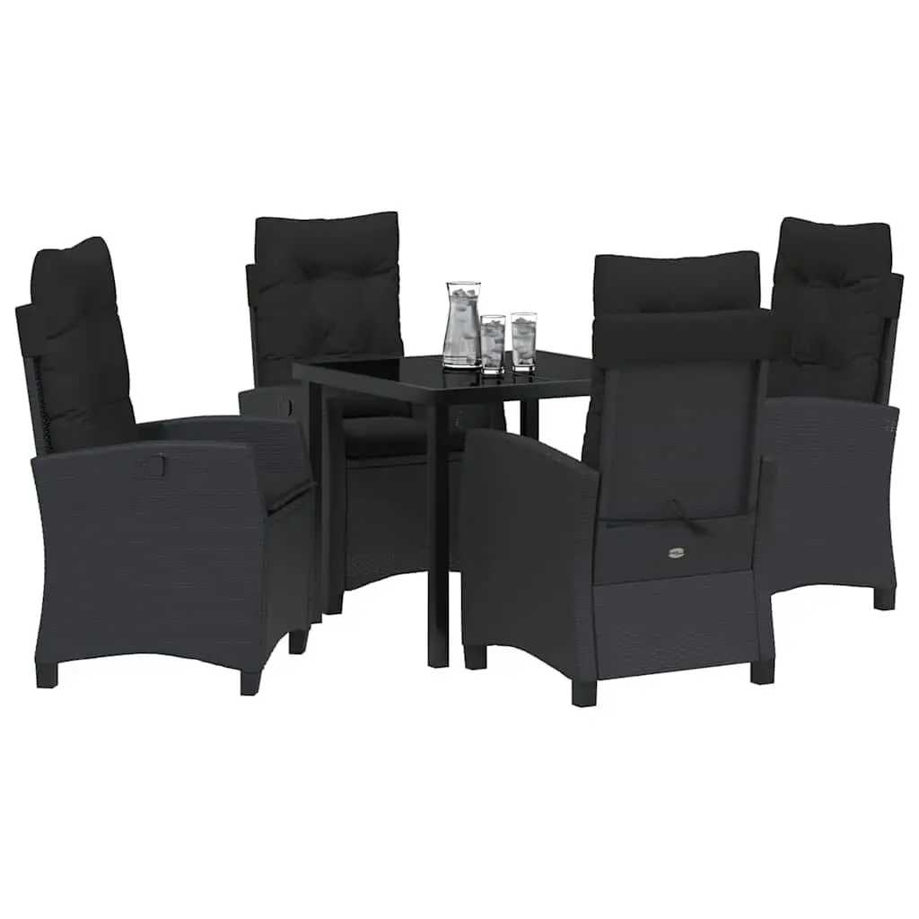 Outdoor Dining Set 5 Piece Black Poly Rattan Patio Furniture
