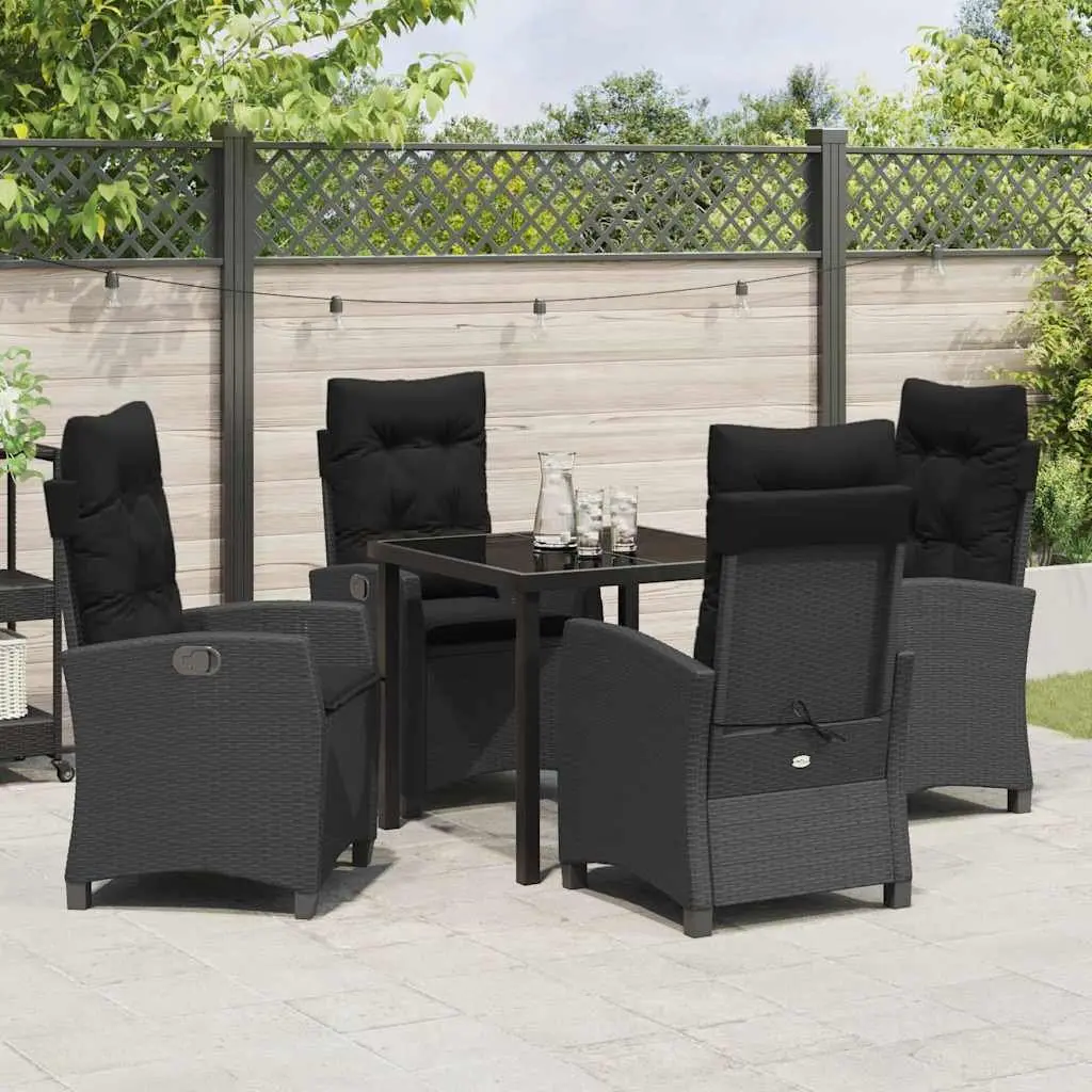 Outdoor Dining Set 5 Piece Black Poly Rattan Patio Furniture