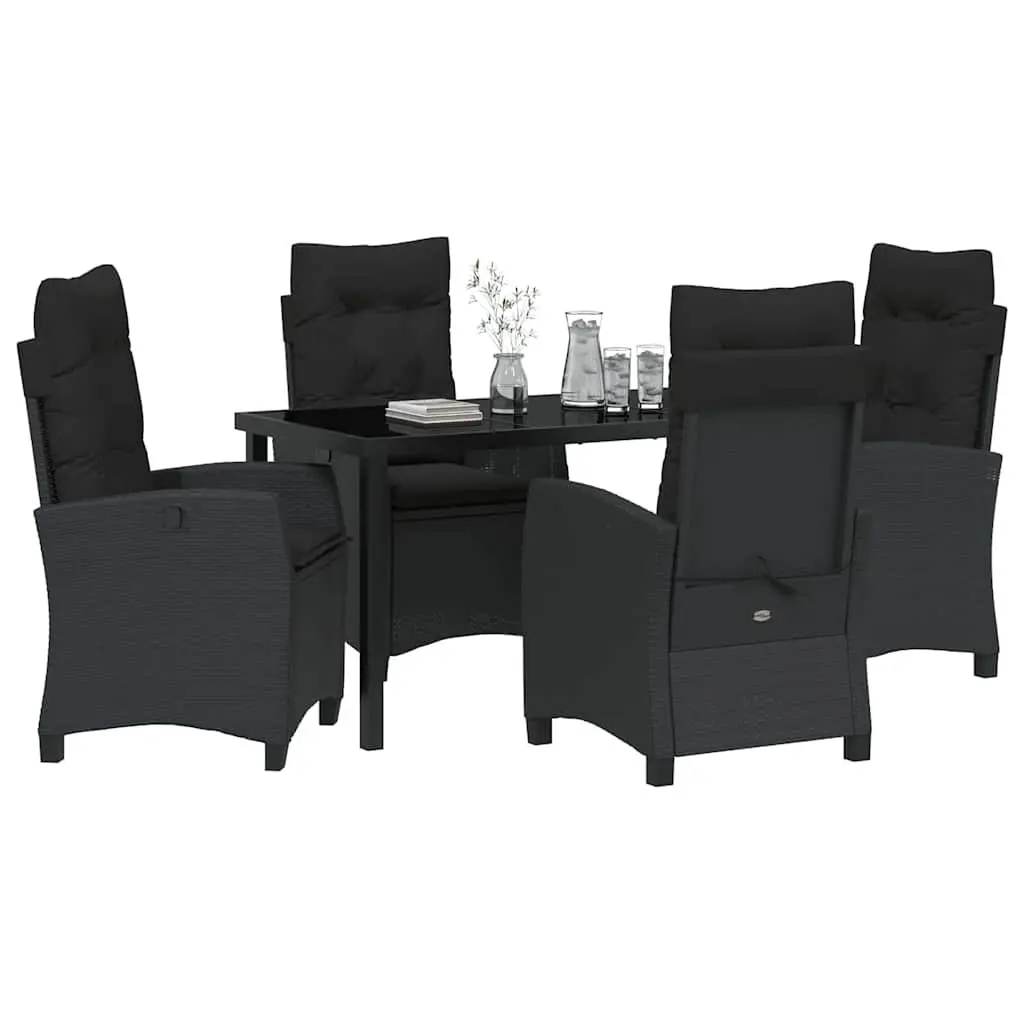 Outdoor Dining Set 5 Piece Black Poly Rattan Glass Top