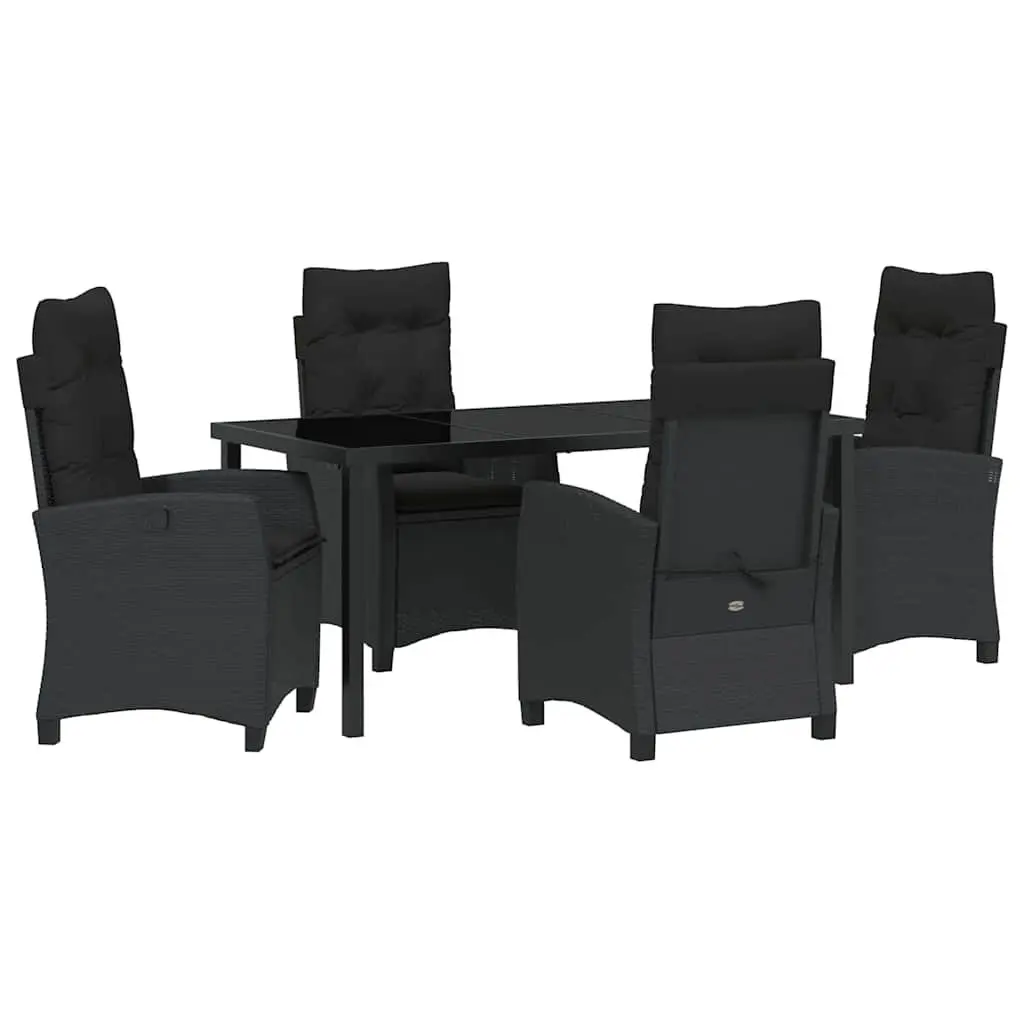 Garden Dining Set Outdoor Patio Furniture 5 Pieces Black Poly Rattan Glass Top
