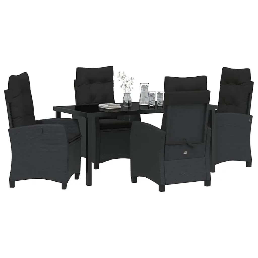Garden Dining Set Outdoor Patio Furniture 5 Pieces Black Poly Rattan Glass Top