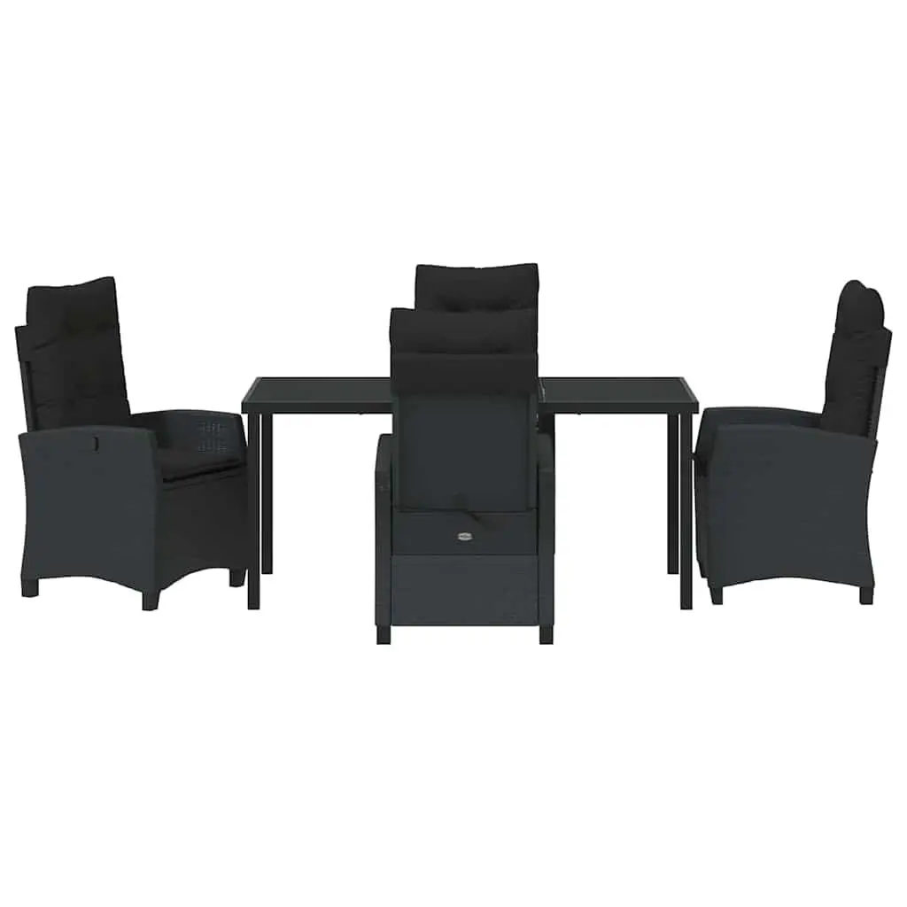 Garden Dining Set Outdoor Patio Furniture 5 Pieces Black Poly Rattan Glass Top