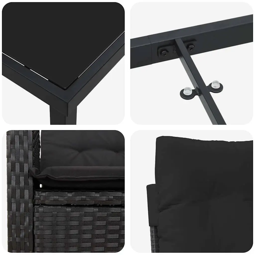Garden Dining Set Outdoor Patio Furniture 5 Pieces Black Poly Rattan Glass Top