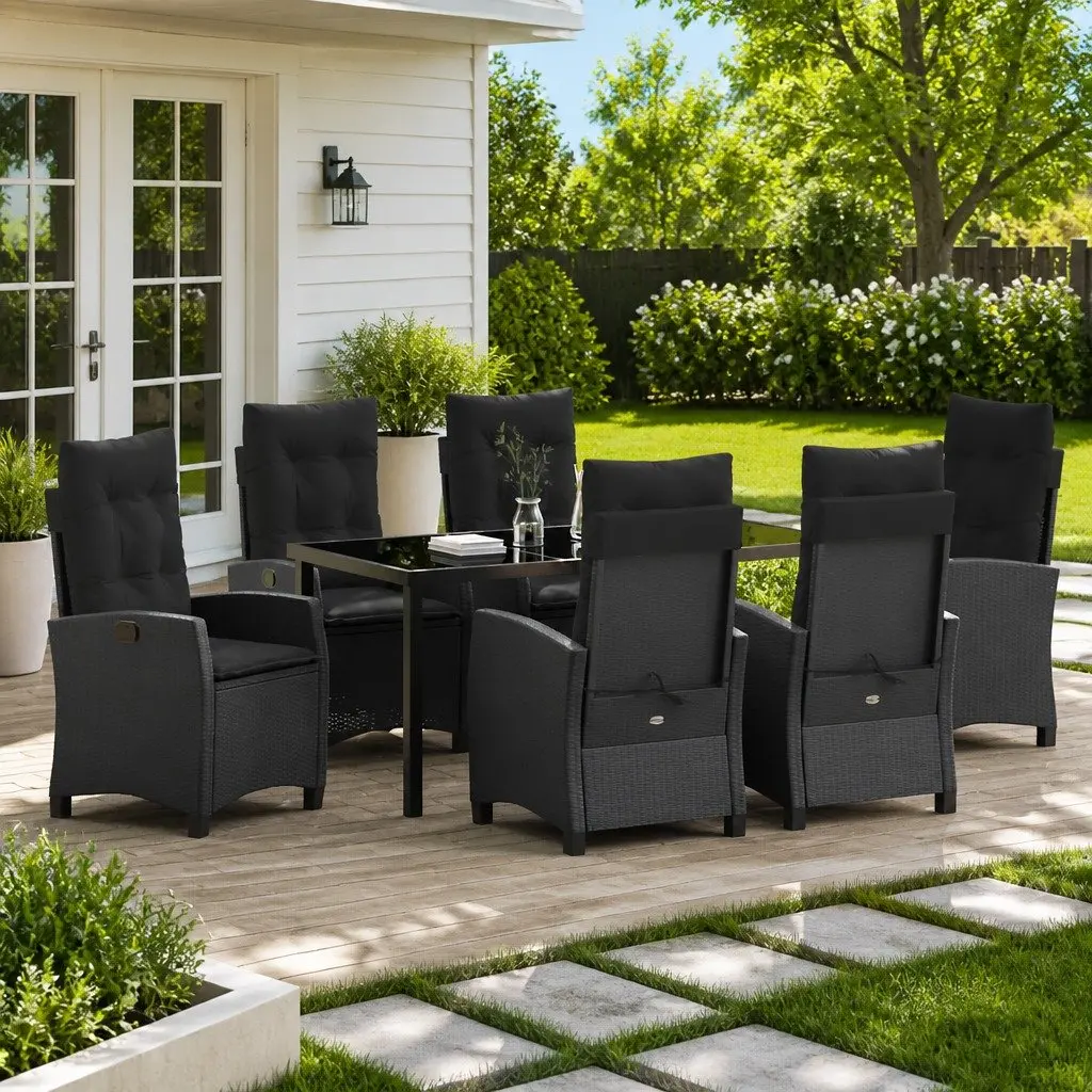 Garden Dining Set 7 Piece Outdoor Furniture Patio Table Chairs Cushions Black