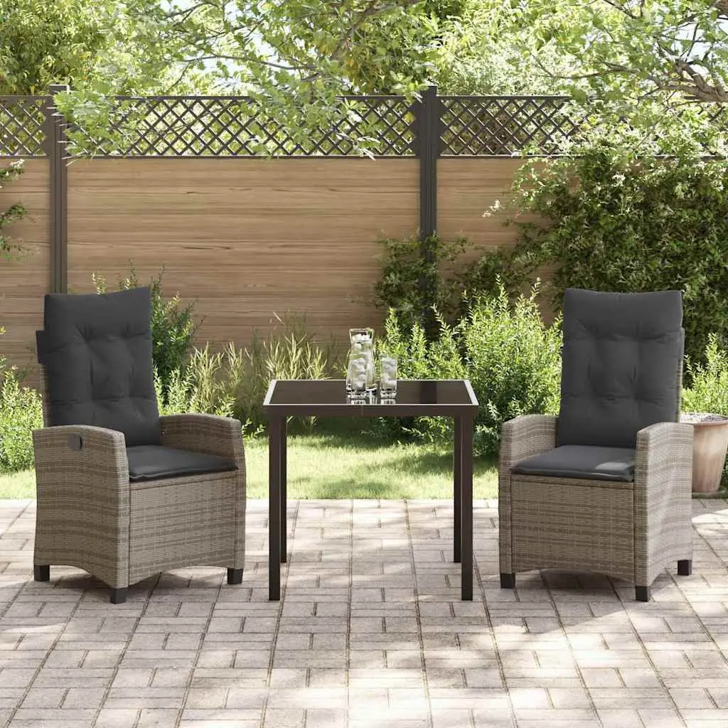 Garden Dining Set 3 Pieces Grey Outdoor Furniture Patio Table Chairs Cushions