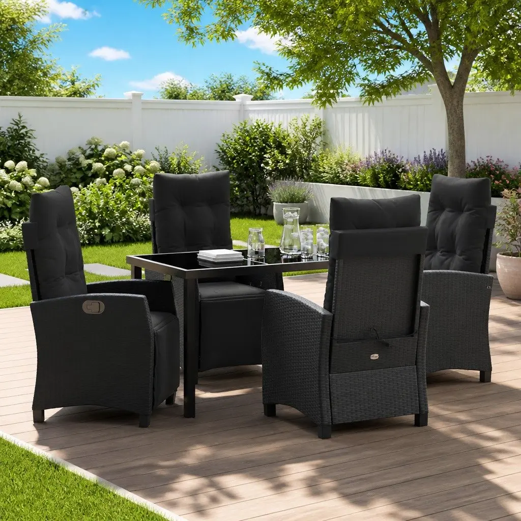 Garden Dining Set 5 Pieces Outdoor Furniture Table Chairs Black Poly Rattan