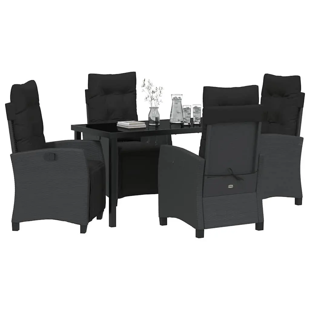 Garden Dining Set 5 Pieces Outdoor Furniture Table Chairs Black Poly Rattan