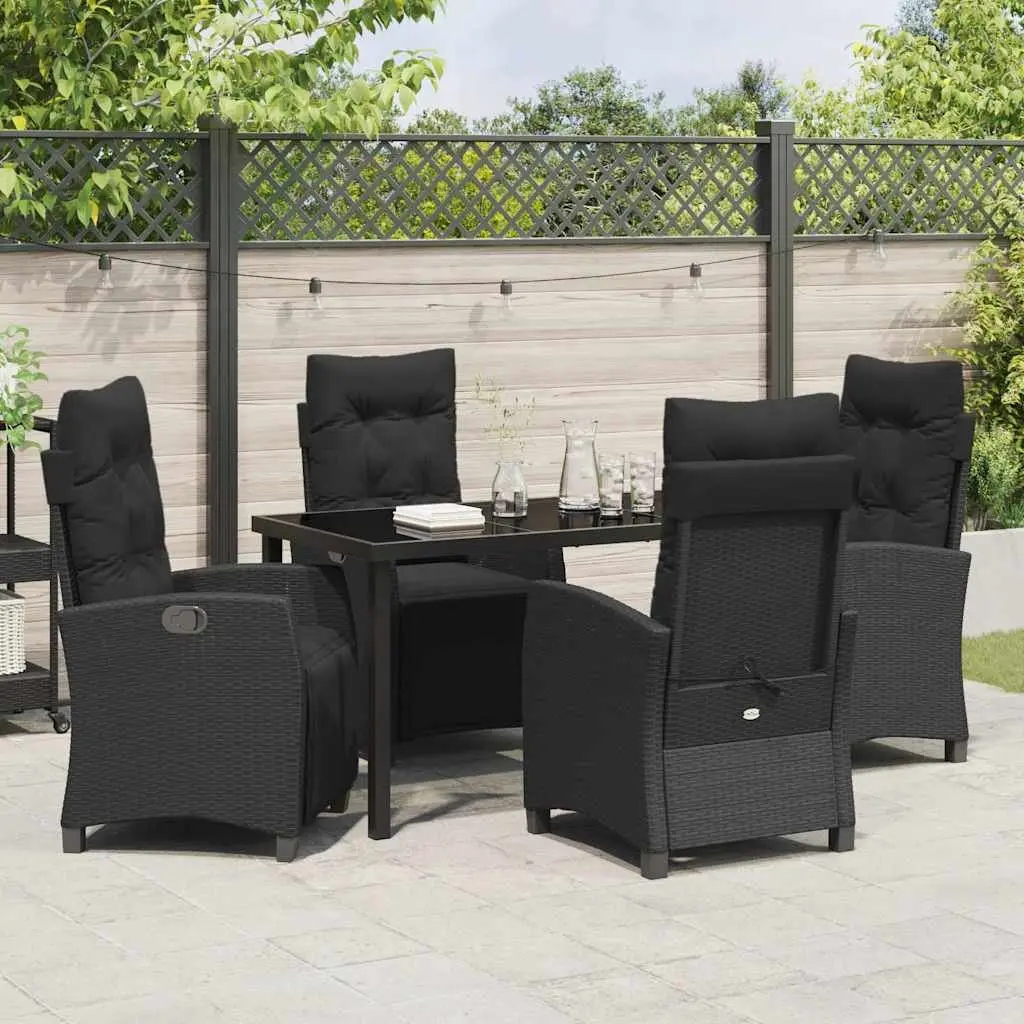 Garden Dining Set 5 Pieces Outdoor Furniture Table Chairs Black Poly Rattan