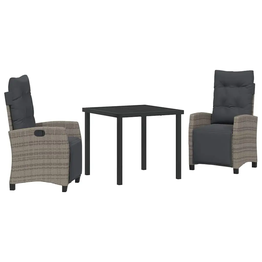 Garden Dining Set 3-Piece Outdoor Furniture Grey Poly Rattan Table Chairs