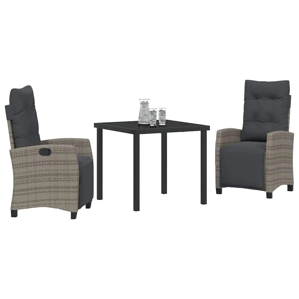 Garden Dining Set 3-Piece Outdoor Furniture Grey Poly Rattan Table Chairs