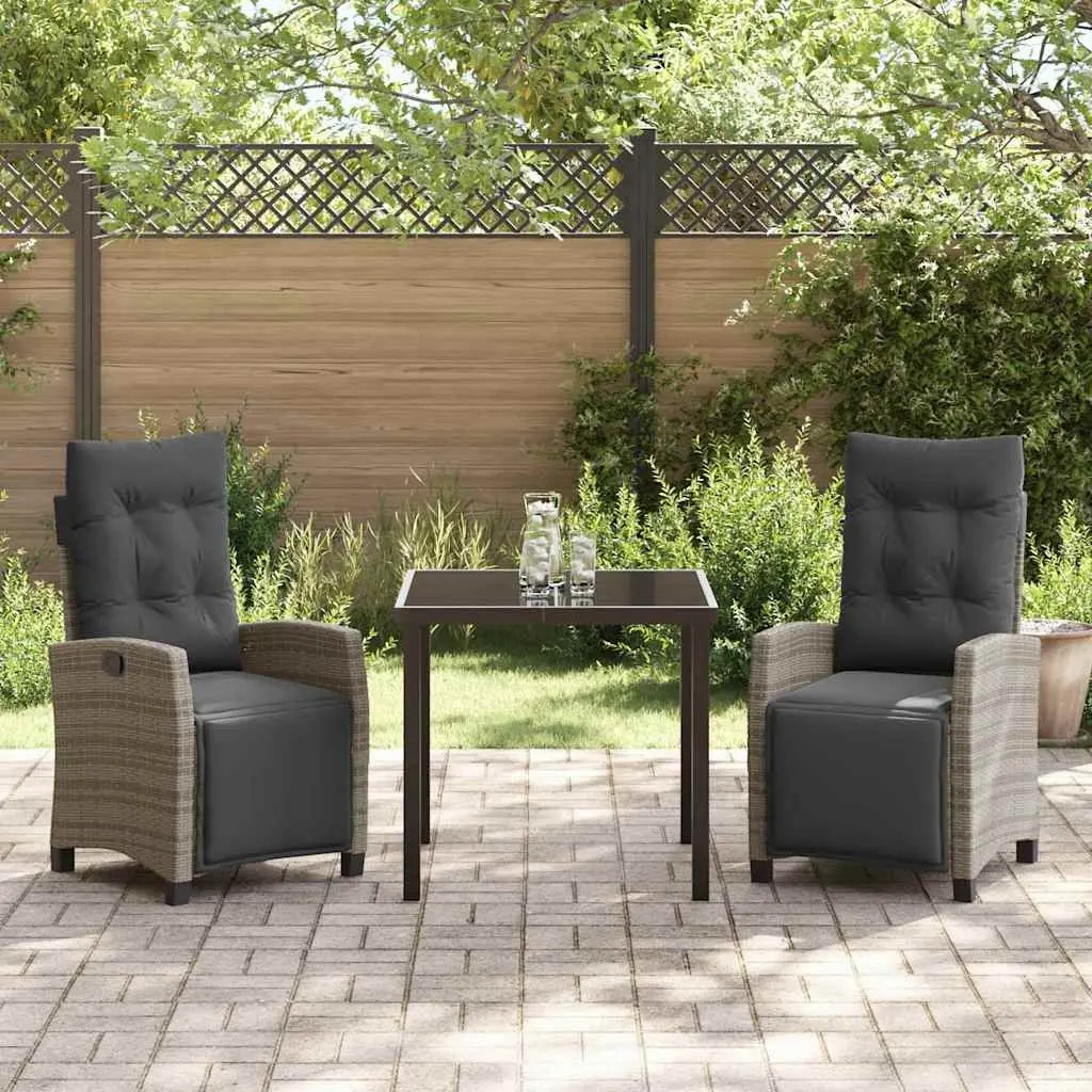 Garden Dining Set 3-Piece Outdoor Furniture Grey Poly Rattan Table Chairs