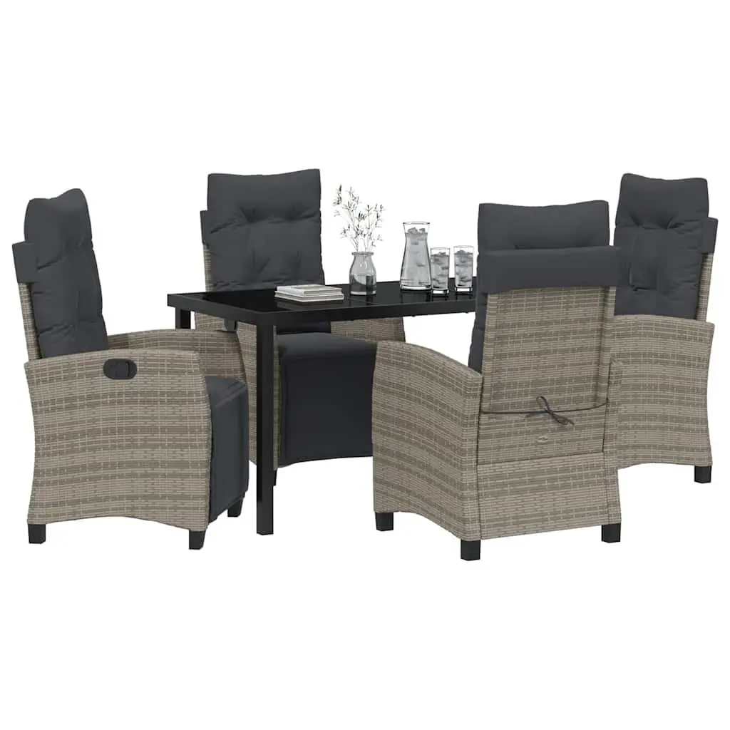Garden Dining Set 5 Piece Outdoor Furniture Grey Poly Rattan with Cushion Pads