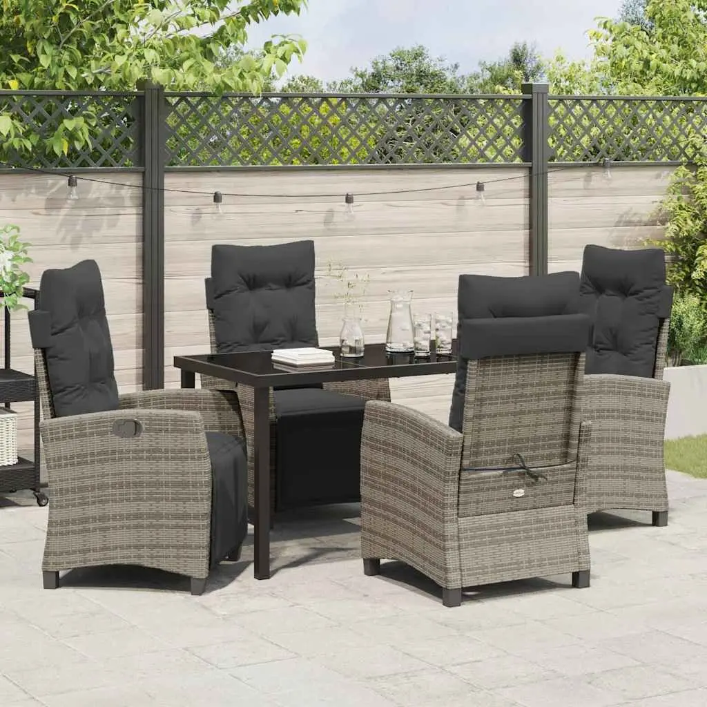 Garden Dining Set 5 Piece Outdoor Furniture Grey Poly Rattan with Cushion Pads