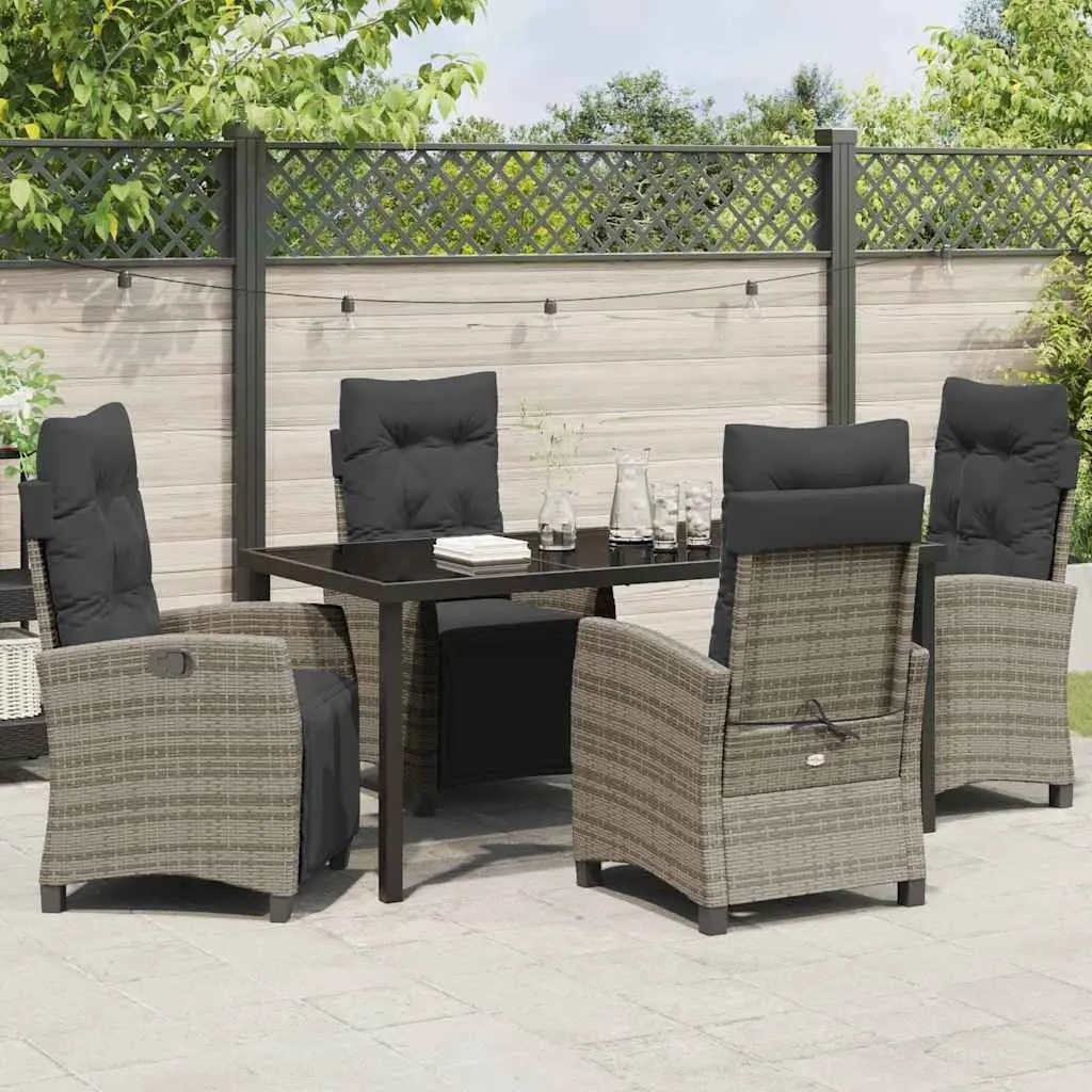Outdoor Furniture Dining Set Grey 5 Piece Poly Rattan Patio Table and Chairs