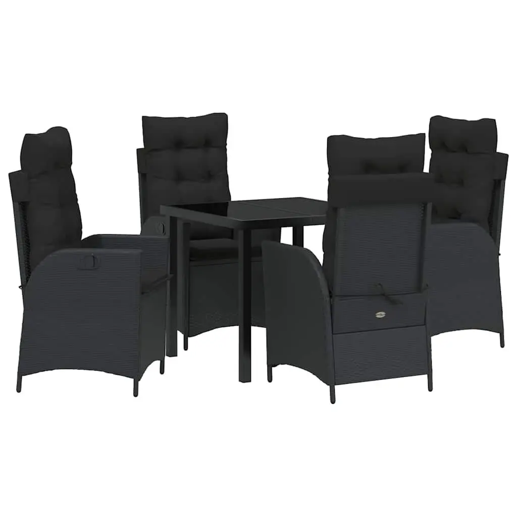 Garden Dining Set 5 Pieces Outdoor Furniture Glass Table Poly Rattan Black