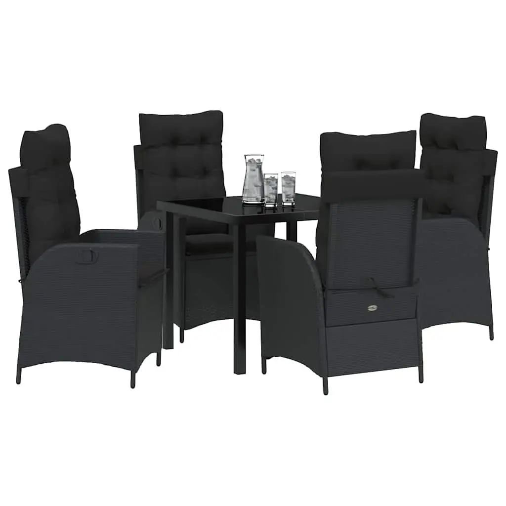 Garden Dining Set 5 Pieces Outdoor Furniture Glass Table Poly Rattan Black