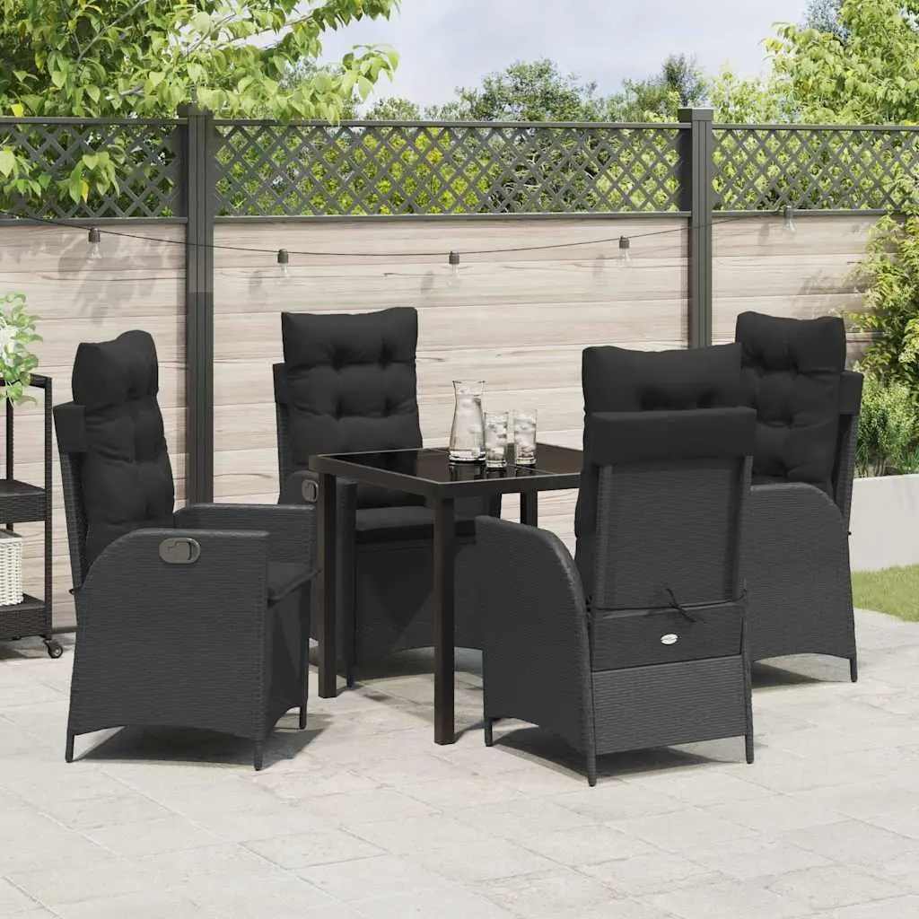 Garden Dining Set 5 Pieces Outdoor Furniture Glass Table Poly Rattan Black