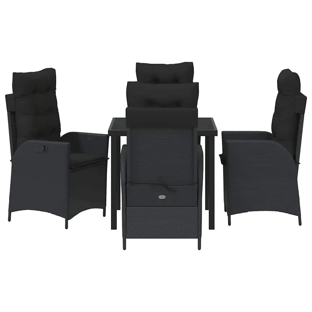 Garden Dining Set 5 Pieces Outdoor Furniture Glass Table Poly Rattan Black