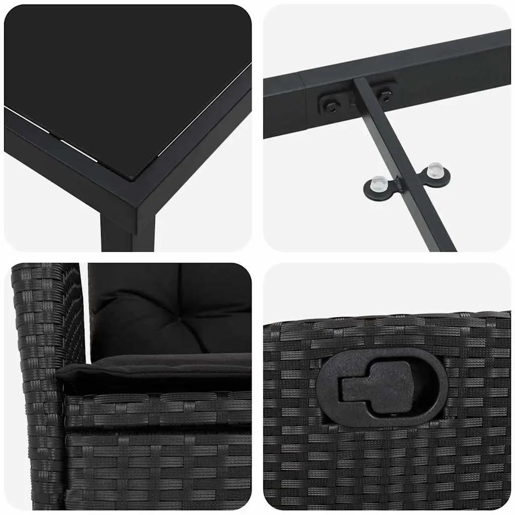 Garden Dining Set 5 Pieces Outdoor Furniture Glass Table Poly Rattan Black