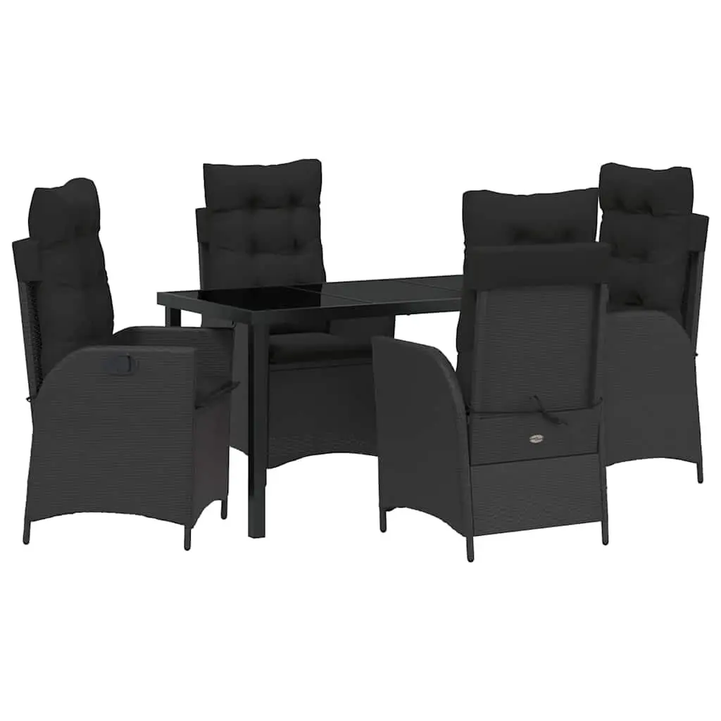 Outdoor Dining Set 5 Piece Garden Patio Furniture Black Poly Rattan with Glass Tabletop